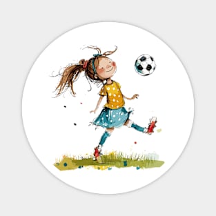 Little Girl Playing Soccer Magnet